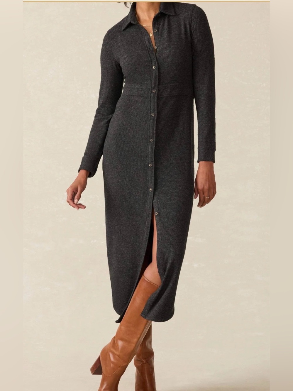 New FAHERTY Legend Sweater Maxi Dress - Heathered Black Twill Size Small